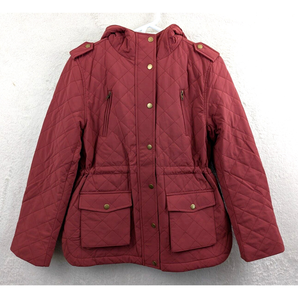 Eden Society sz S Sherpa Lined Hoodie Jacket red zips quilted HU